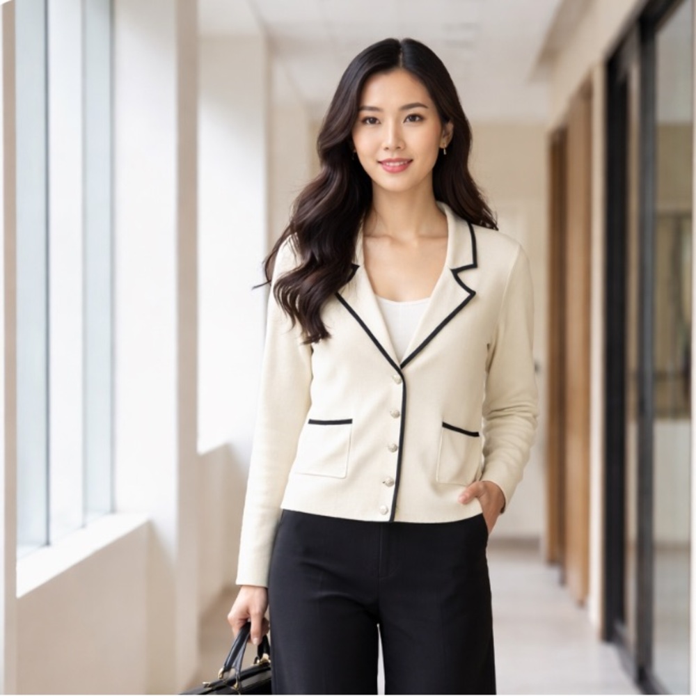 Adrianna Papell Cardi NWT 2 patch pckts, 3 metal buttons w/raised shield motif